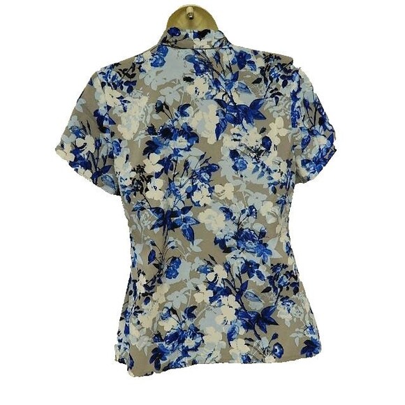 Calvin Klein Womens Blouse Size XS Blue & Gray Floral with Petal Sleeves - Picture 5 of 15
